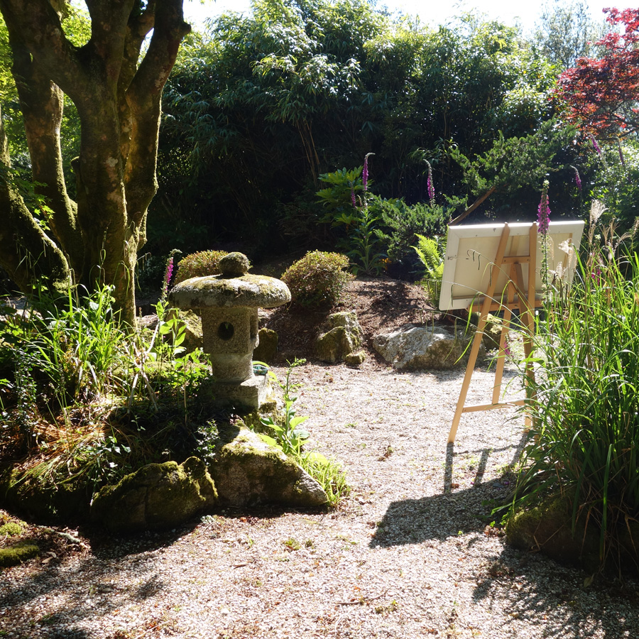 Trewince House easel in the Japanese garden