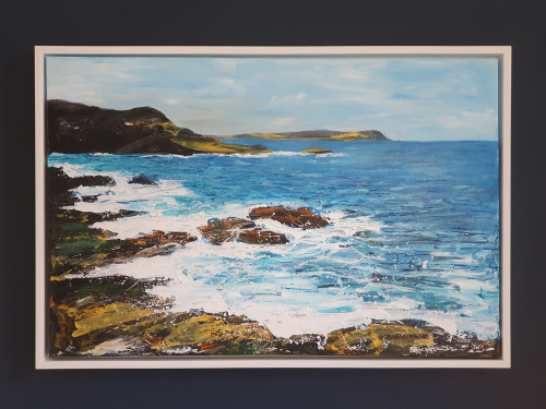An original painting by Jenny Urquhart of the coastline around the Lizard Peninsular